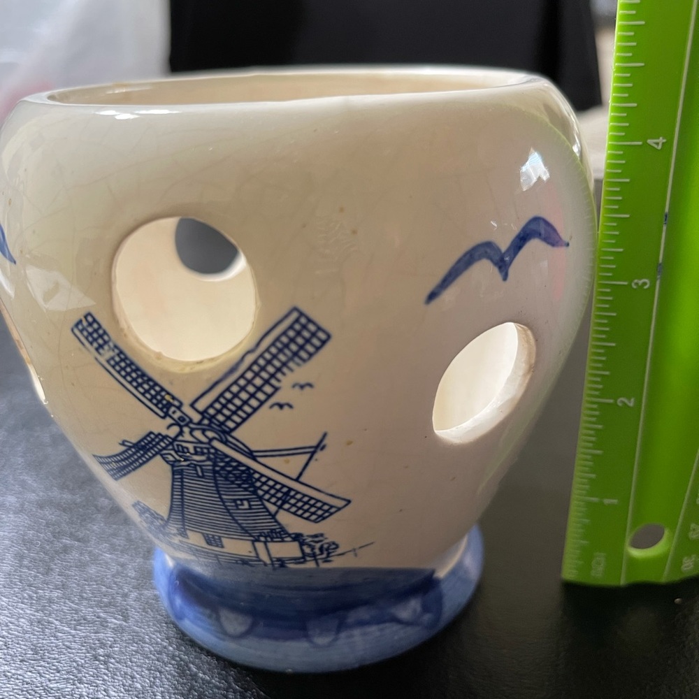 Cream and Blue Ceramic Windmill Lantern - Home Accent
